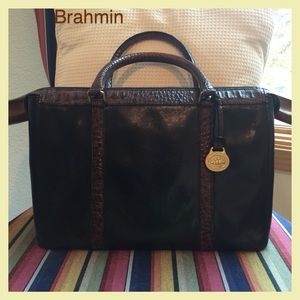 BRAHMIN Black and Brown with Crocodile Embossing